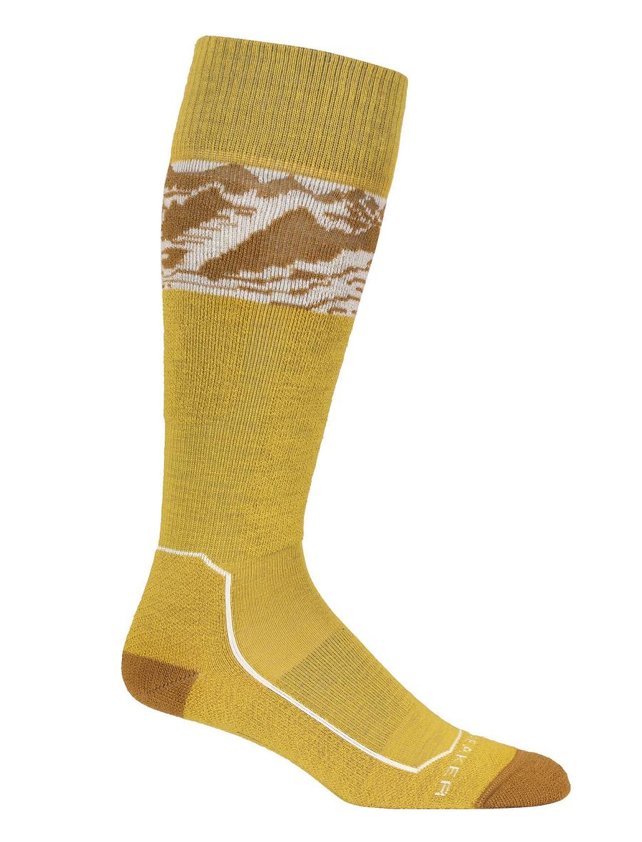 Chaussettes Icebreaker Merino Ski+ Light Over the Calf Alps 3D Femme Doré | FR 1404HAPK